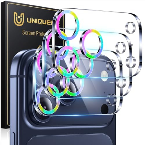 UniqueMe für iPhone 17 Pro Max Kameraschutz - 3 Stück, Diamant Regenbogen | Vollständige Abdeckung Kameraschutz für iPhone 17 Pro Max Kamera Schutz, 9H Härte Ultra-Klar, Bruchsicher, Kratzfest, Stabil