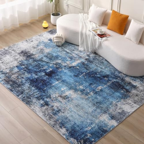 COOUS Washable Rugs for Living Room 160x230cm - Ultra Soft, Short Pile Non-Slip Non-Shedding Abstract Carpet, Stain Resistant Faux Wool for Bedroom Dining Room (Blue)
