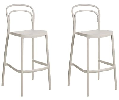 Beliani Set of 2 Garden Bar Chairs Beige Plastic Stackable With Backrest, Porano
