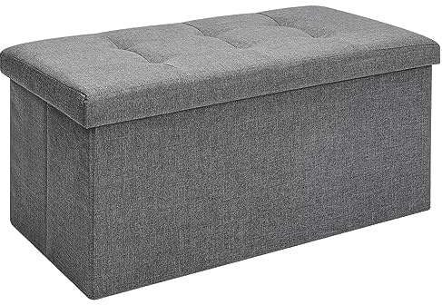 Ottoman Storage Foldable Bench with Lid Multifunctional Footrest Stool Toy Chest Organizer Long Shoe Bench for Living Room Bedroom Apartment (Dark Gray, 76X38X38CM)