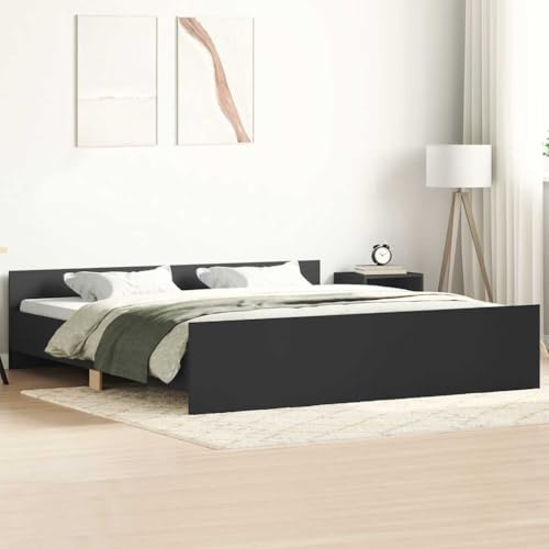 HaoChrymec Bettgestell mit Kopf- und Fußteil Schwarz 160x200 cm, Stabil und Langlebig, Holzwerkstoff & Massivholz, bettrahmen, doppelbett, Für Schlafzimmer & Jugendzimmer