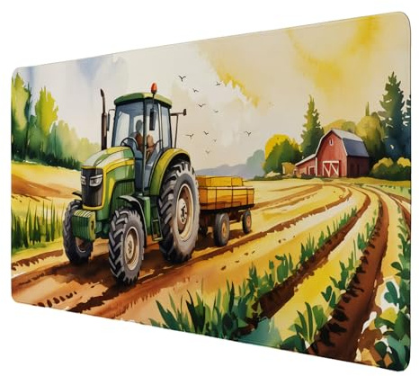 Traktor auf Feld Schreibtischunterlage 89x40cm XXL Mauspad für Jungen Perfekt fürs Kinderzimmer, lustiges Traktor-Mousepad