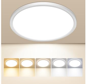 Oumida Plafon LED Techo Regulable, Lampara de Techo LED 18W 1800LM,5 Colores 3000/3500/4000/5000/6500K,IP44 Delgada Lampara para Dormitorio Cocina Salon Baño Comedor Pasillo Ø22cm (1)
