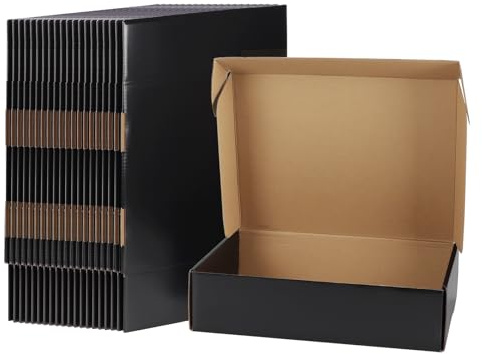 HORLIMER 20 Pack Black Shipping Boxes 305x229x76mm (12x9x3 inch),Corrugated Cardboard boxes for Postal Mailing, Business Use, and Gift Packaging