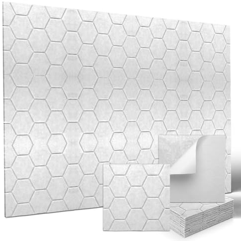 12 Stück Akustikpaneele Selbstklebend, Schallschutzplatten, Akustikpaneele Weiß, 30x30x0.9cm, Filz Acoustic Panels für Wand, Decke, Tonstudio, Wohnzimmer, Kinderzimmer, Buero (Weiß)