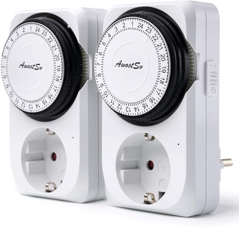 Awootsv Mechanische Zeitschaltuhr Steckdose Analoge Socket Timer Outlet | Tagesschaltuhr Zeitschaltuhr Mechanische Timer-Steckdose 24-Stunden-Programm 15min erhöhtem Berührungsschutz Kindersicherung