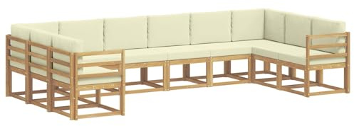 vidaXL Outdoor-Sofagarnitur mit Kissen 10 pcs Weiß und Creme, Gartenliege, modernes Lounge Set, wetterbeständige Möbel, perfekte Sitzgruppe für den Außenbereich
