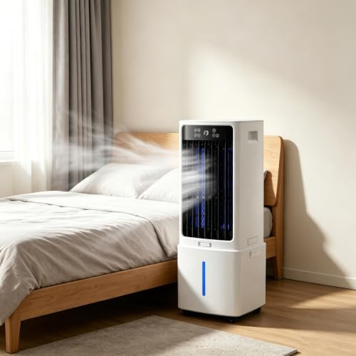 Silenzioso Condizionatore d'aria Senza Tubo di Scarico, Climatizzatore Portatile con Timer da 12 H, 35 dB, Oscillazione di 120°, Telecomando, 3 Velocità, 4 Ruote, per Camera da Letto e Garage