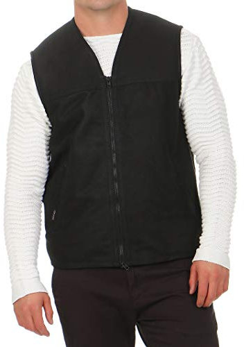 Hollert German Leather Fashion Lammfellweste - FIRMINIUS ohne Kragen Herren Weste Lederweste Fellweste Größe S, Farbe Schwarz