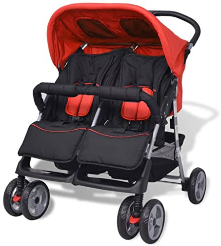 vidaXL Zwillingsbuggy Stahl Buggy Geschwisterkinderwagen Zwillingswagen Baby
