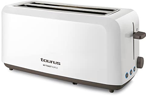 Taurus - Tostadora pan My Toast Duplo| Potente 1450 W | doble ranura ancha extra larga | 6 niveles tostado| Luz LED | 3 FUNCIONES - Descongelar| Tostador silencioso | Temporizador Programable