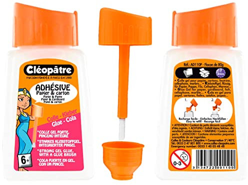 CLEOPATRE Lot de 6 Colles transparente forte Adhésive en 80 gr avec pinceau incorporé