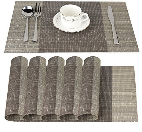 Fontic 45x30cm Set di 6 PVC Tovagliette, Tovagliette all'Americana Lavabile Non-scivolose Resistenti al Calore Tovagliette (caffè a Strisce)