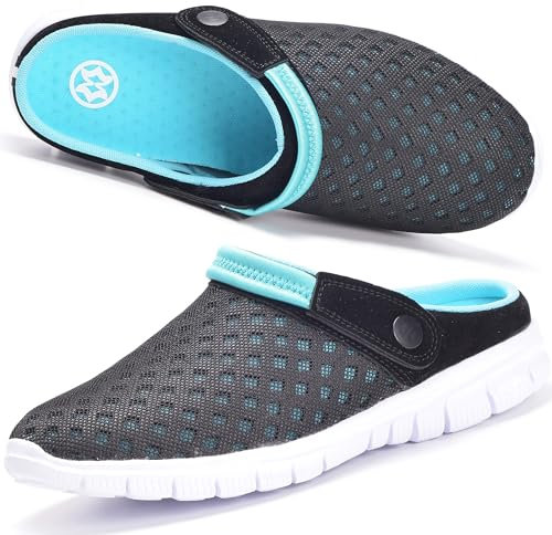 Hsyooes Clogs Herren Pantoletten Sommer Damen Mesh Atmungsaktiv Gartenschuhe rutschfest Strand Hausschuhe Aqua Sandalen,Blau,41 EU