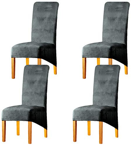 LANSHENG Fundas Cubiertas de Silla XL,Spandex elástico con Banda elástica, Fundas de Terciopelo para Silla de Comedor Grande para Restaurante, Banquete de Fiesta de Hotel (Gris-Plata,4 Fundas(XL))