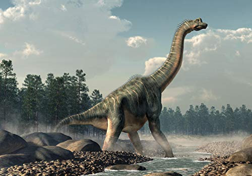 wandmotiv24 Fototapete Brachiosaurus Dino im Wasser, XL 350 x 245 cm - 7 Teile, Wanddeko, Wandbild, Wandtapete, Dinosaurier Natur M6019