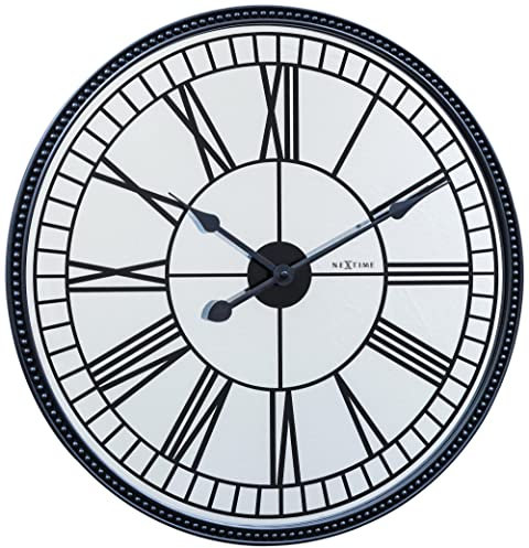 NeXtime XL Designer Wanduhr, Metalluhr, Spiegeluhr, Minutenraste, römische Zahlen, 56 cm, schwarz, 3255