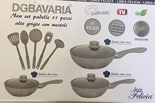 DGBAVARIA Batteria Pentole induzione in Pietra Antiaderente con mestoli Linea Felicia (11 Pezzi)