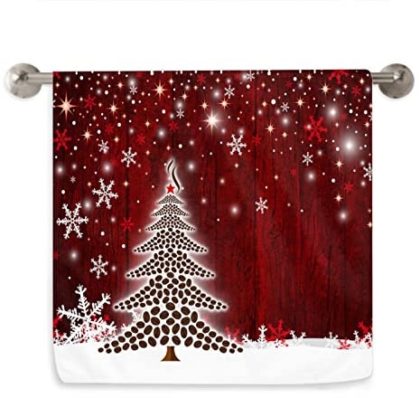 VunKo Geschirrtuch mit Weihnachtsmotiv, weich, sehr saugfähig, für den Winter, Schneeflocken, Handtuch, Heimdekoration, Mehrzweck, für Badezimmer, Hotel, Fitnessstudio und Spa, 39 x 69 cm, Rot