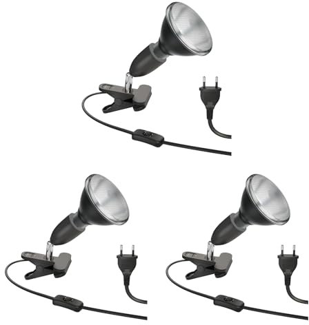 ledscom.de 3 Stück E27 Klemmleuchte LIK, schwarz inkl. PAR38 LED Reflektor-Lampe schwarz 1379lm weiß