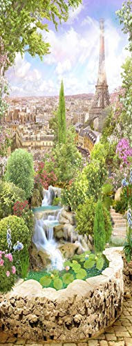 A.Monamour Türtapete Selbstklebend Türfolie Türposter 3D Paris Eiffelturm Palast Balkon Gartenblick Wasserfall Blumen Vinyl Folie Türdeko Tapete Wandbild Türaufkleber Türtattoo 77 x 200 cm