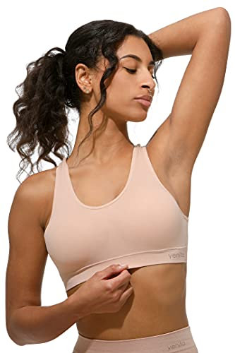 Yenita Seamless Wohlfühl-Bustier ohne Bügel - Comfort BH/Microfaser Top für Freizeit Fitness, Yoga (M, Beige)