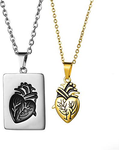 JewelryWe Schmuck Paar Halskette mit Gravur Edelstahl Herz Puzzle Dog Tag Erkennungsmarken Anhänger Partner Pärchen Kette Valentinstag Lieben Geschenk Silber Gold