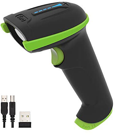 Tera Kabelloser Barcodescanner Handheld 1D Laser Wireless und USB Wired mit Akkustandsanzeige, Extra Großem Akku 2000mAh und Ergonomischem Design, Patent-Nr.: EU008489413, Upgrade-Modell 5100