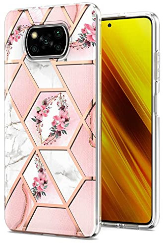 Liner Hülle für Xiaomi Poco X3 Pro/Poco X3 NFC, Marmor Ultra Dünn Glänzend Weich Silikon TPU Stoßfest Handyhülle Cover Flexibel Handytasche Schutzhülle für Xiaomi Poco X3 Pro - Pinke Blume