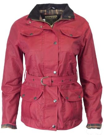 WALKER AND HAWKES - Florence - Damen Jacke gewachst - Gürtel & 4 Taschen - Rot - EU 42 (UK 14)
