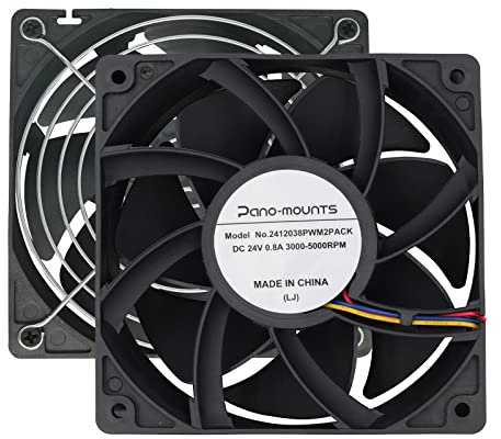 2-Pack 24v DC 120mm High CFM 12038 120mm x 38mm 4.72inch High Speed Dual Ball Bearing 4Pin PWM Brushless PC Computer CPU Case Miner Exhaust Ventilation Fan with Metal Guard Grill 3000-5000RPM