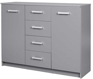 Inter Link - Kommode - Modernes Sideboard - Beistellschrank - 4 Schubladen - 2 Türen - Grau - 119 x 40 x 92 cm - Elenzio 2T4S