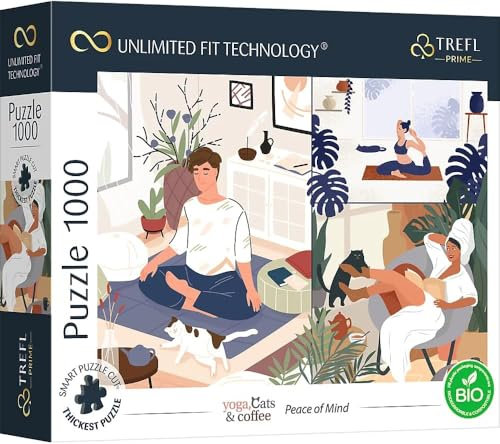 Trefl Prime - Uft-Puzzle Yoga, Cats & Coffee: Peace Of Mind - 1000 Elemente, Dickster Karton, Bio, Eco, Yoga, Katzen, Kaffee, Entspannung, Erholung, Unterhaltung Für Erwachsene Und Kinder Ab 12 Jahren