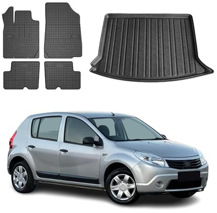 OMAC Fußmatten Kofferraumwanne für Dacia Sandero 5tür 2008-2012 5tür Gummi | inkl. Kofferraumwanne (Satz), Gummimatten, Automatten, Allwetter, Antirutsch, fahrzeugspezifisches Produkt, wasserdicht