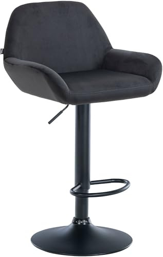 CLP Barhocker Braga Samtbezug mit Metallgestell I Höhenverstellbar und 360 drehbar I Moderner Barstuhl mit Fußstütze für Küche und Bar | Farbe schwarz Gestell Farbe schwarz