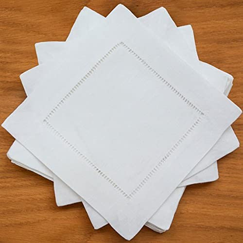 BONGVO 12 Stück Cocktail-Servietten, Cocktail-Hohlsaum-Servietten, Getränkeservietten für Dinnerpartys, Leinen-Baumwollstoff 8x 8; (20x20cm)