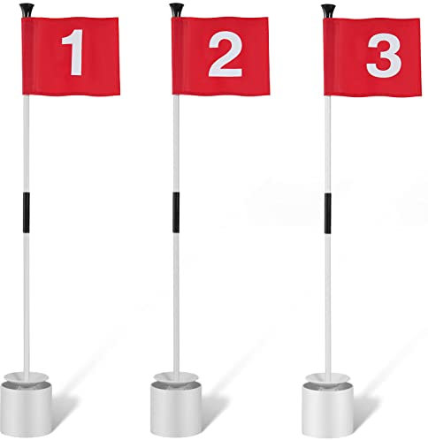 Lewtemi 3 Pcs Golf Flagstick Mini, Putting Green Flag for Yard, All 3 Feet, Detachable Golf Hole Cup, Portable 2 Section Fiberglass Sticks and Flag for Driving Range Backyard Gifts Idea