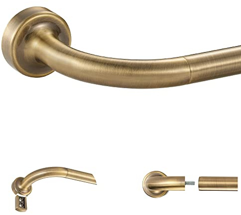 Antique Bronze Disc Curtain Rods, 48-84 Inches Window Curtain Rod,Adjustable Room Darkening Drapery Rod with Aluminum Finials and Brackets,Wrap Around Design