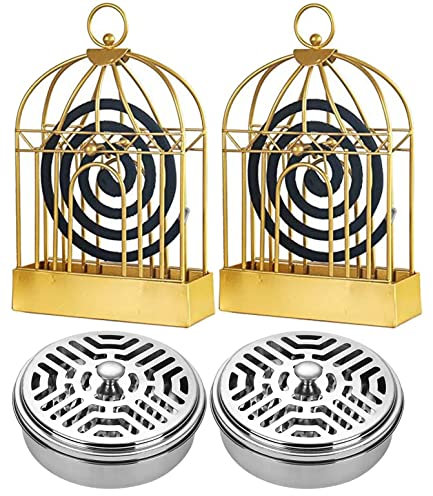 4 Pièces Support Bobine Moustique, Support Bobine Anti Moustique, Mosquito Brûleur d'encens Anti Moustique Spiral Holder pour la Salle de Bain, Maison et Jardin Extérieur, Gold+Argent