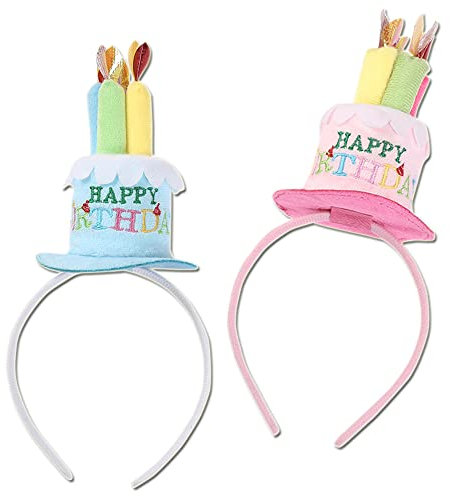 YGCHEN Geburtstagshut Haarreif Happy Birthday Partyhüte Haarbänd Kerzen Torte Mini Hut Stirnband Baby Geburtstag Plüschhut Tiara Geburtstagskrone Haarschmuck 2 Stück