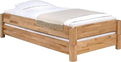 WOODLIVE DESIGN BY NATURE Massivholz Gästebett Stapelbett Twin in Kernbuche massiv (100 x 200 cm) inklusive 2X Lattenrost verstellbar