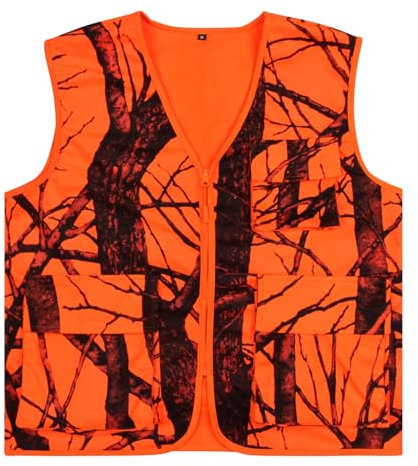 VicBre Blaze Orange Jagdweste mit Taschen Angelwesten Outdoor Arbeitsweste Oberbekleidung(XXL)