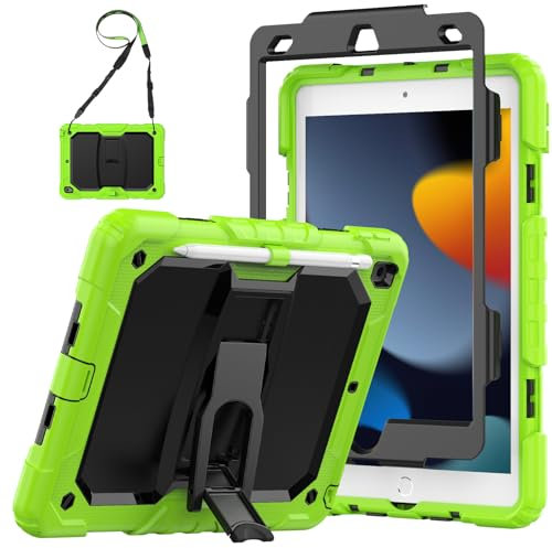 SEYMAC Hülle für iPad 10,2 Zoll (9./8./7. Generation), Stoßfeste für iPad 9 Generation Hülle mit Displayschutz/Faltbarem Ständer/Stifthalter für 2021/2020/2019, Grün
