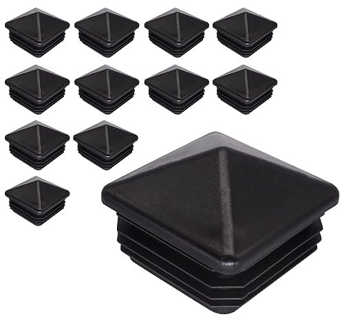 SKIR'CO 12 tapones cuadrados de plástico de 60 x 60 mm, tapas de extremo de tubo, tapones de poste de valla, insertos de tubo cuadrados, color negro RAL 9005