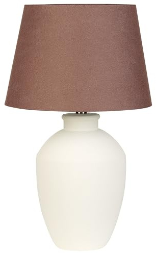 Beliani Tischlampe Keramik Vasenfuß weiß Stoffschirm braun Empireform mit Schalter Arcos