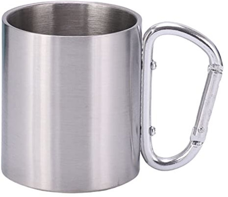 ulafbwur Tazza da Trekking 220 ml Acciaio Inossidabile Doppia Parete Portatile Antiscivolo con Moschettone Maniglia per Escursioni, Campeggio, Arrampicata, Viaggi, All'aperto, Picnic