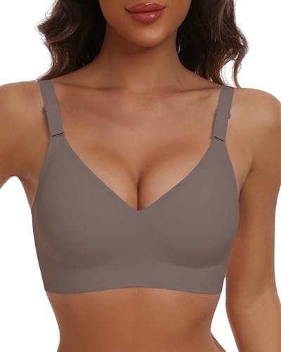 HORISUN Wireless Push Up Full Coverage Bra for Women Seamless Bras with Soft Support Comfort T Shirt Bralette (Coffee,2XL)