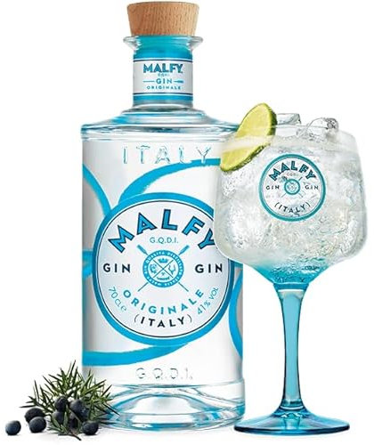 Gin MALFY Original + Bicchiere ORIGINALE - Gin Italiano Mediterraneo, Pompelmo Rosa, Arancia Rossa, Limone Amalfi - Bicchiere ufficiale Goblet Glasses