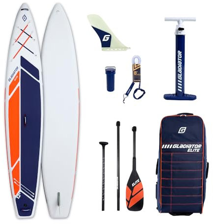 Gladiator Stand Up Paddling Board Set | Elite 2023 | Extrem leicht | Full Carbon Paddel | 1000D PVC | Inkl. Rucksack, Pumpe, Reparaturset | Finne | 26 psi | Bedienungsanleitung