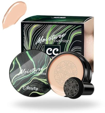 Base de Maquillaje BB Cream Larga Duracion con Aplicador Mushroom Head y Air Cushion, Corrector Liquid Foundation Hidratante Waterproof, CC Cream Tono Natural, Nude, Facil Aplicacion